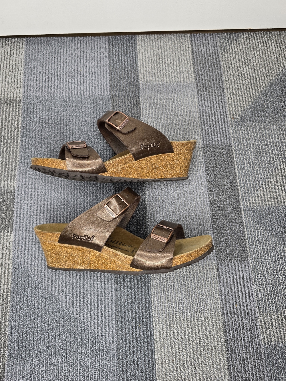 Papillio by Birkenstock Metallic Bronze Wedge Slide Sandals